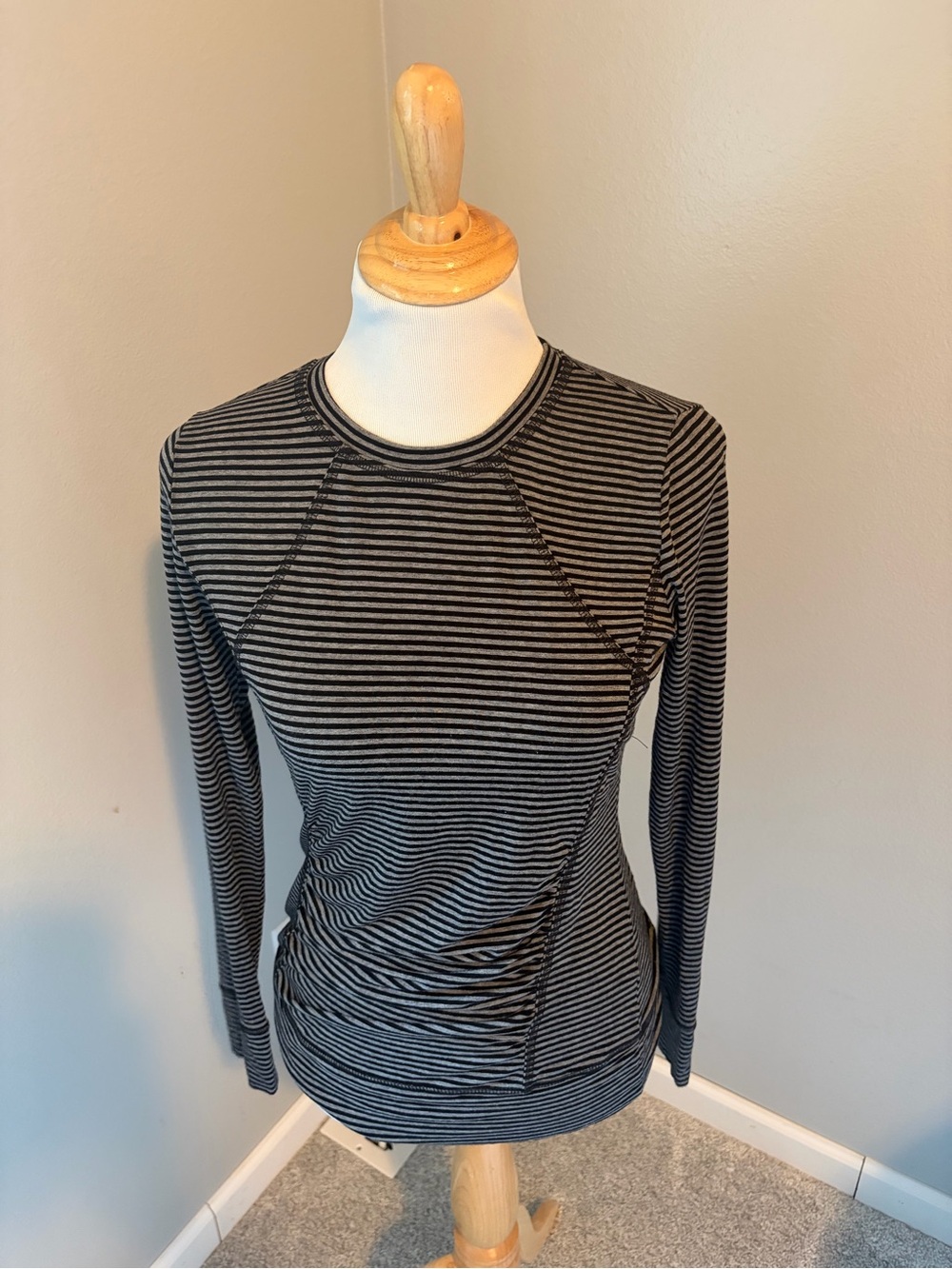 CAbi Vintage Black & Gray Striped Long-Sleeve Crewneck Top #795